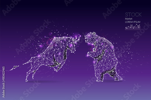 The particles, geometric art, line and dot of bear and bull