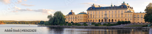 Wide-format panorama for an architectonic visualization. The palace of the Swedish royal family. Residence of the King. Drottnigsholm, Stockholm, Sweden