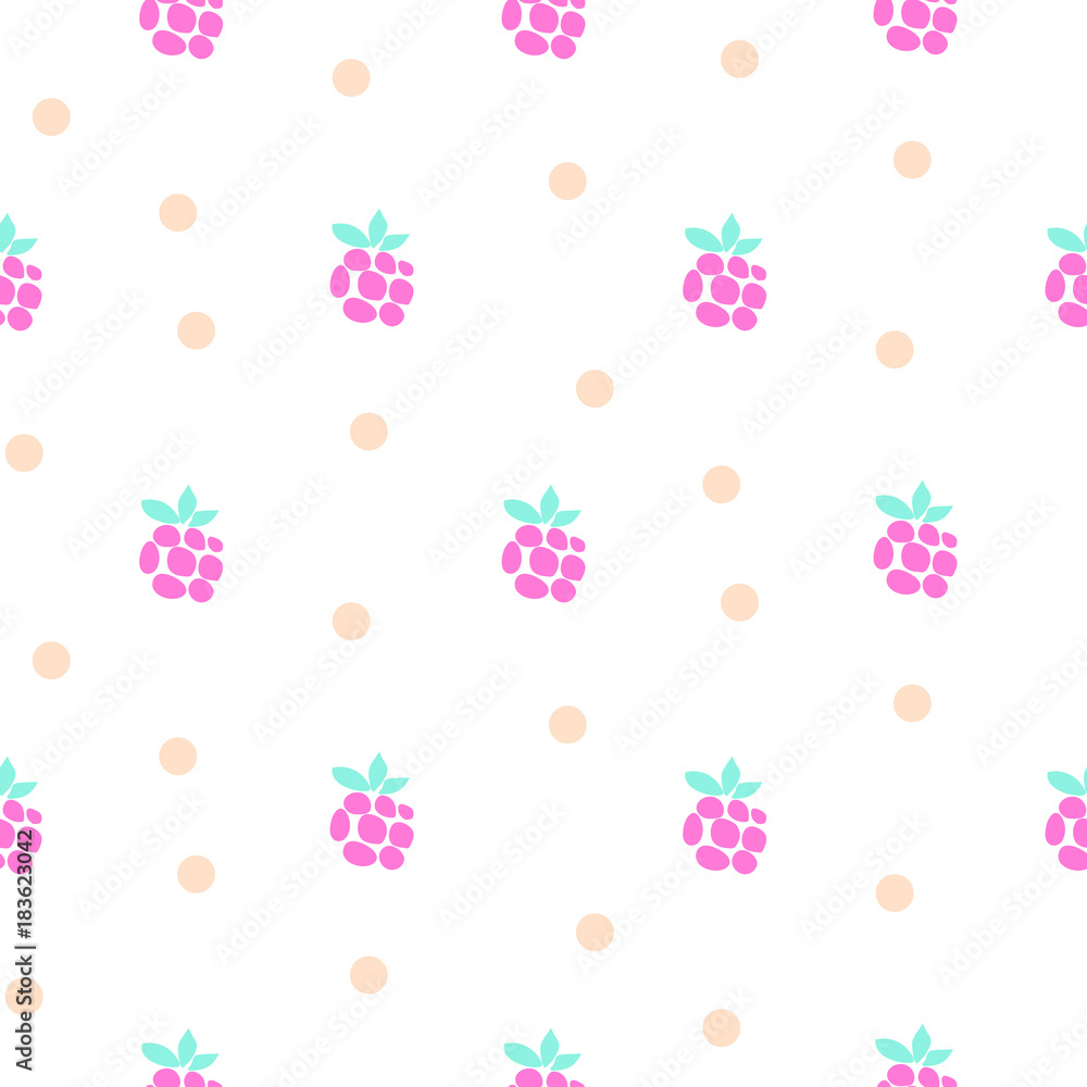 Raspberry fruit neon light seamless vector pattern. Cute dotted background for print. Raspberry fruit neon light seamless vector pattern. Cute dotted background for print.