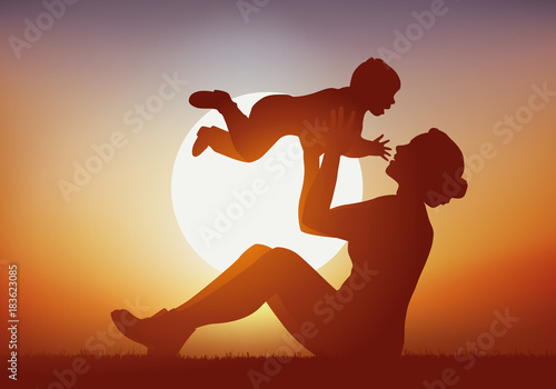 mère, enfant - bonheur - aimer - jouer - bébé - amour - coucher de soleil - embrasser - bonheur photo