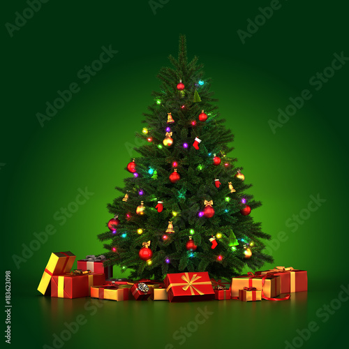 3d Rendering decorated Christmas tree