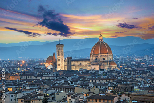 A fabulous view of  Duomo Cathedral in  Florence from Michelangelo Square  Italy  Tuscany. It is a pilgrimage of tourists and romantics.