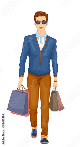 Man Preppy Fashion Shopping Illustration