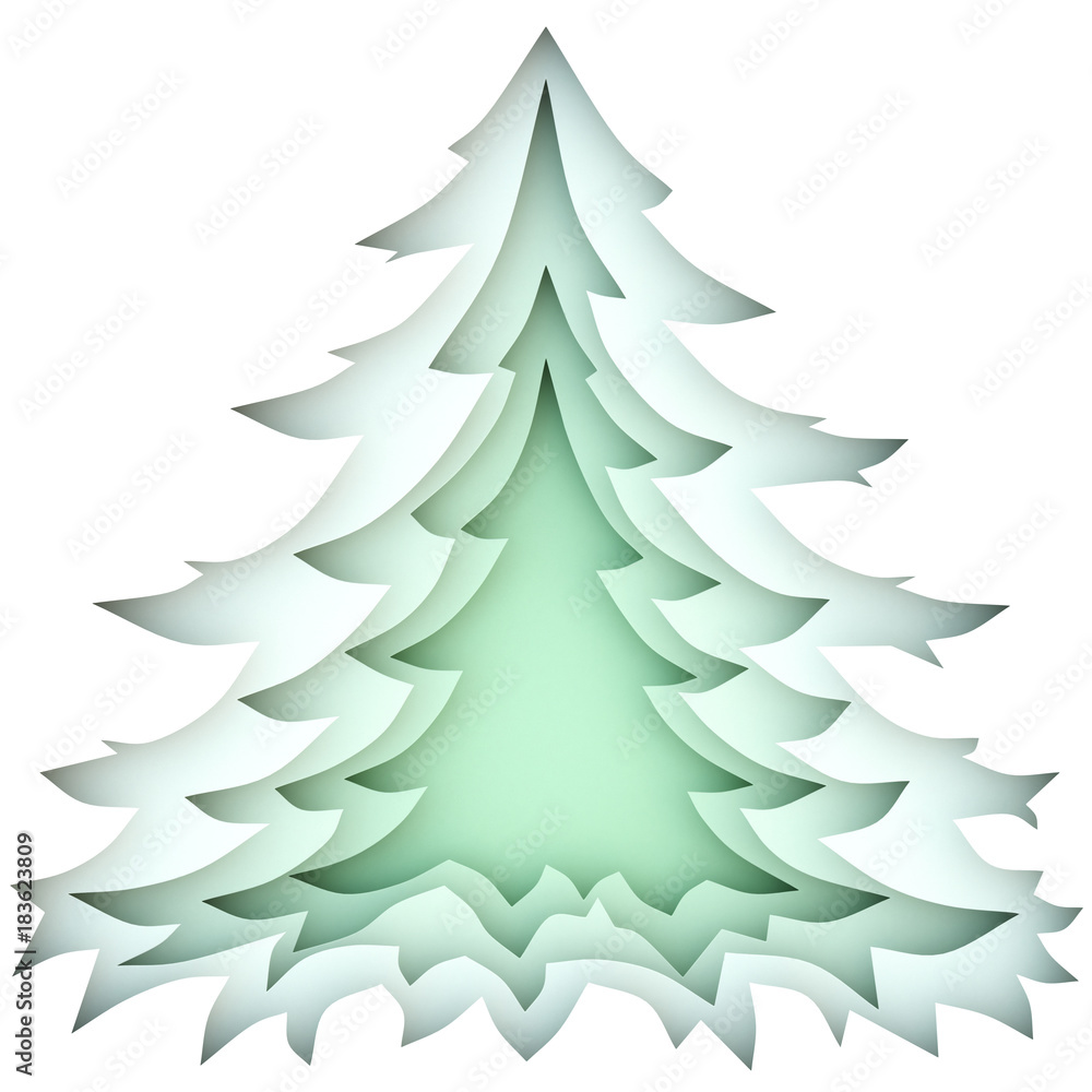 Obraz premium Paper cut Christmas tree background. 3d illustration.