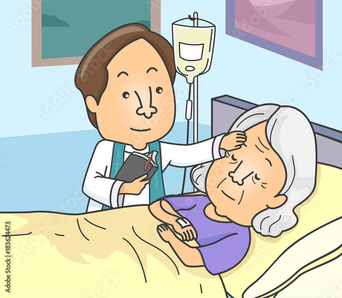 Man Priest Anointing Sick Senior Illustration