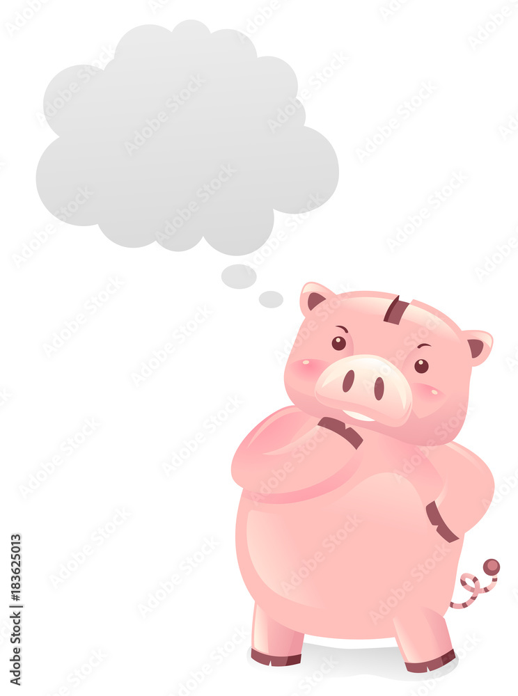 Piggy Bank Robot Mascot Think Illustration