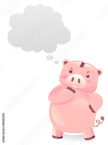 Piggy Bank Robot Mascot Think Illustration