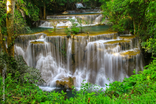 Huai Mae Khamin Waterfall Beautiful in the middle of rainforest Kanjanaburi  Thailand