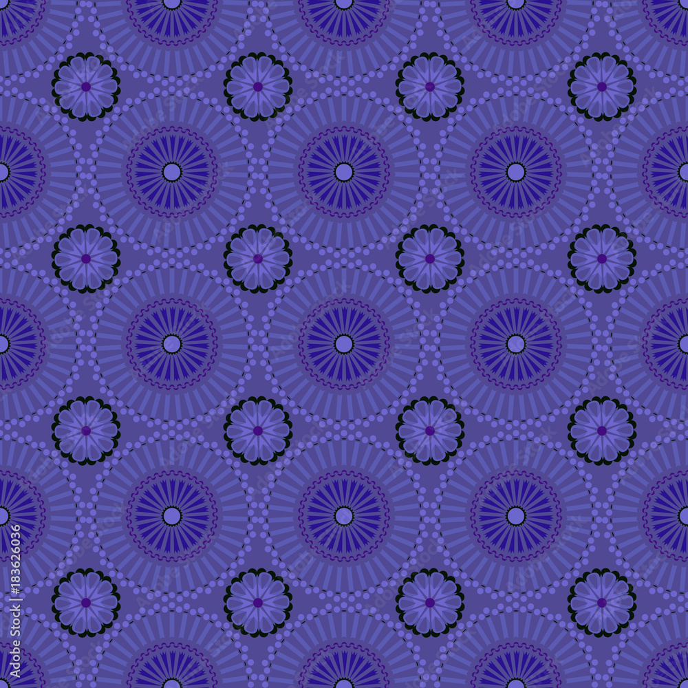 Seamless pattern with mandalas in the African style.