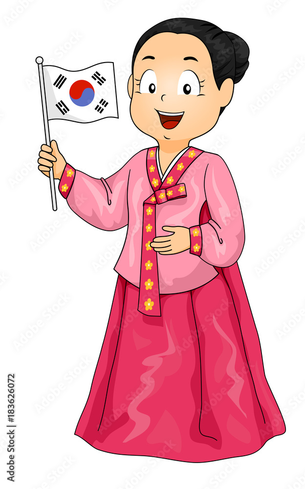 Kid Girl Costume Korean Flag Illustration Stock Vector | Adobe Stock
