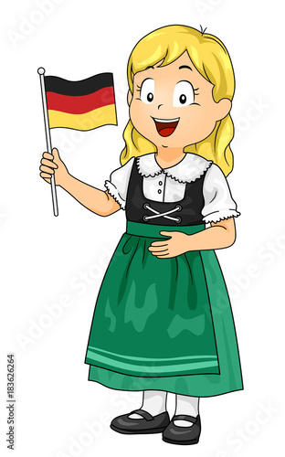 Kid Girl German Flag Illust...