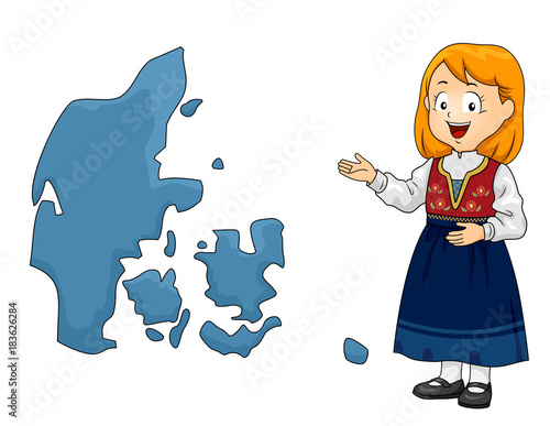 Kid Girl Map Denmark Illust...