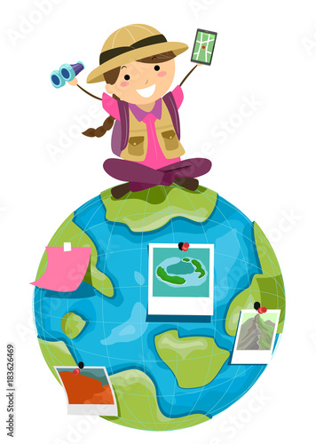 Kid Girl Stickman Globe Nav...