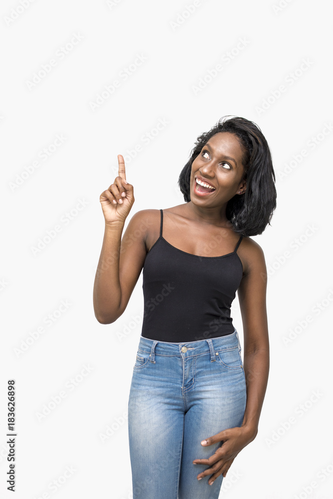 Shocked woman pointing up Shocked woman pointing up