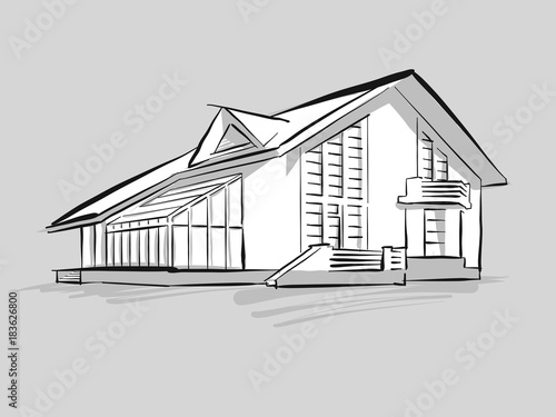 House with conservatory sketch