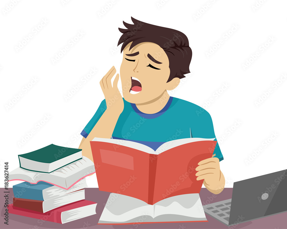 Teen Guy Study Yawning Teen Guy Study Yawning