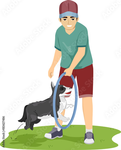 Teen Guy Dog Trainer Illust...