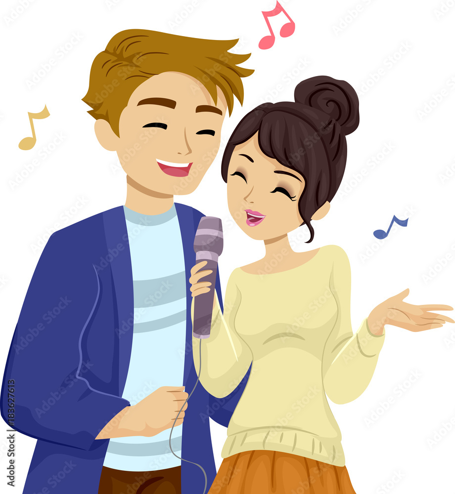 Teens Couple Sing Illustration