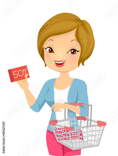 Girl Coupon Groceries Illustration