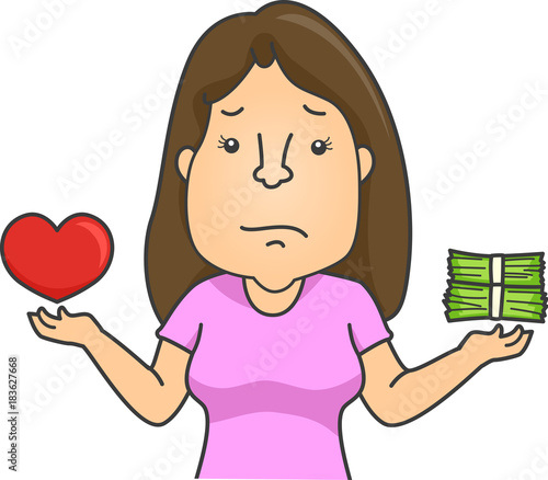 Girl Love Money Choice Illu...