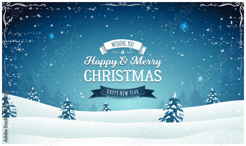 Vintage Christmas Landscape Wide Background
