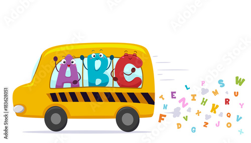 Alphabet Mascots School Bus Illustration