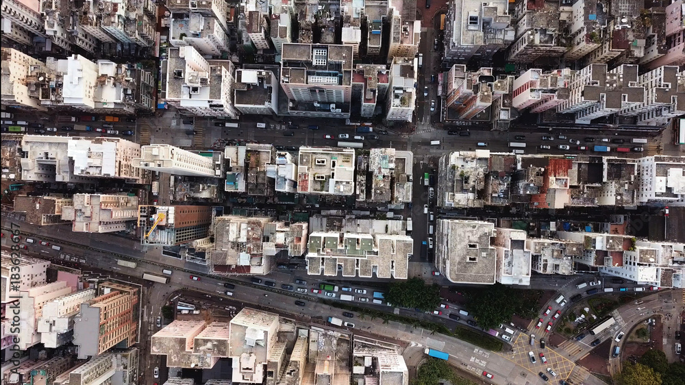 Top view of building block in city of Hong Kong