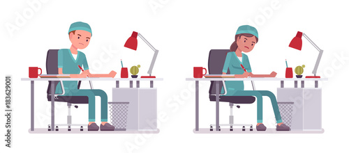 Male and female nurse doing paperwork