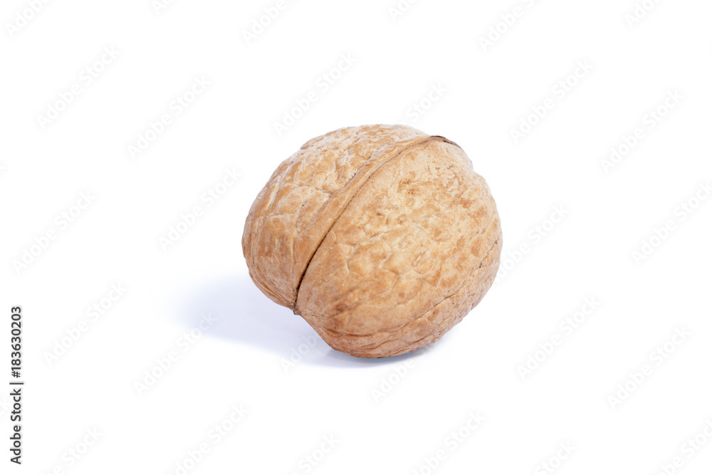 Isolated walnut in shell on white background. Healthy food. Place for text. Isolated walnut in shell on white background. Healthy food. Place for text.