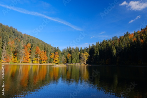 Synevyr mountain lake in Carpathian mountains  Ukraine