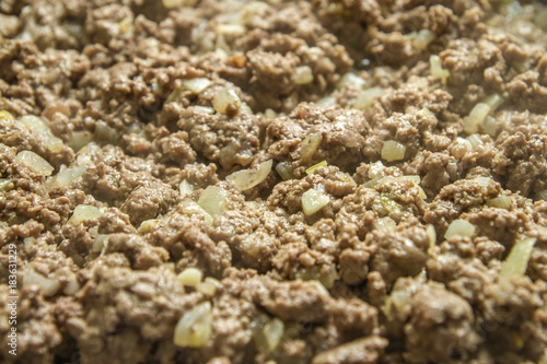 Closeup of minced meat being cooked