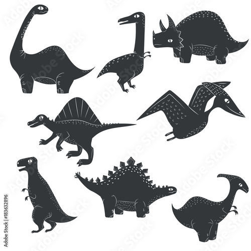 Vector dinosaur silhouette dino set isolated on white background