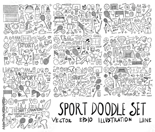 Big Set of Sport illustration Hand drawn doodle Sketch line vector eps10