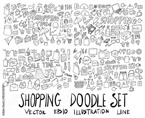 Big Set of shopping illustration Hand drawn doodle Sketch line vector eps10