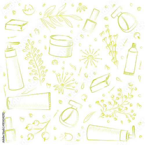 hand-drawn vector design of natural cosmetics
