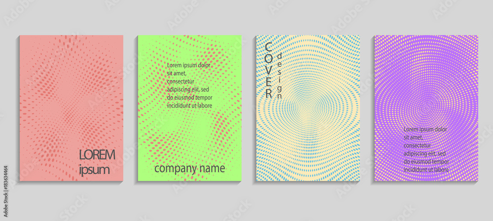 Minimalistic abstract vector halftone covers design. Future geometric template. Vector templates for placards, banners, flyers, presentations and reports