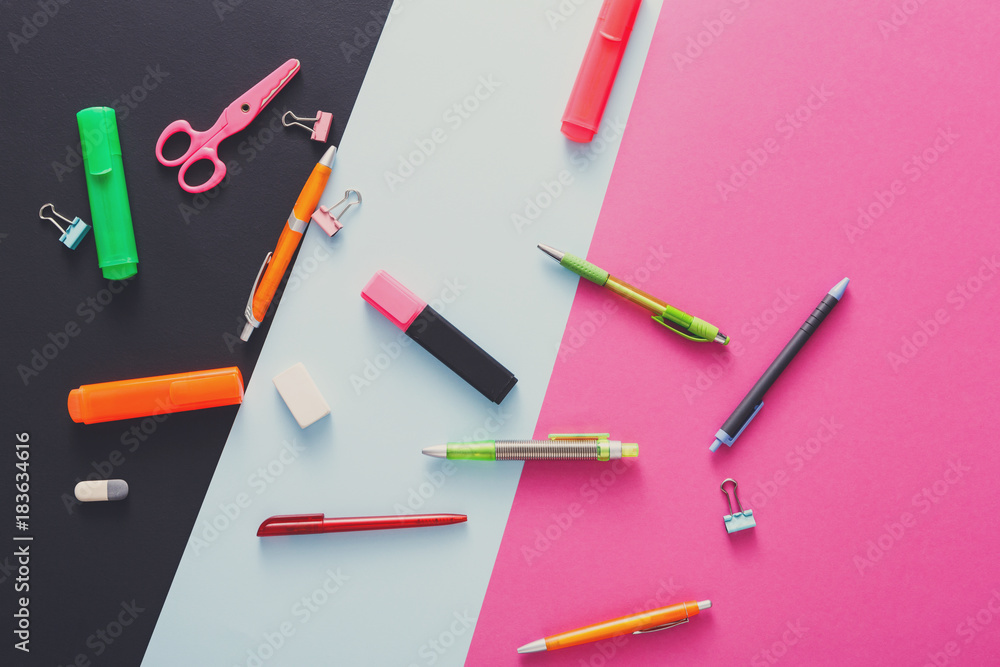 Top view of creative work space, stationery Top view of creative work space, stationery