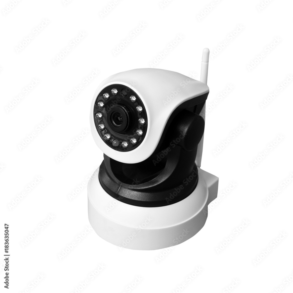 Wireless IP camera isolated on white background., This has clipping path. Wireless IP camera isolated on white background., This has clipping path.