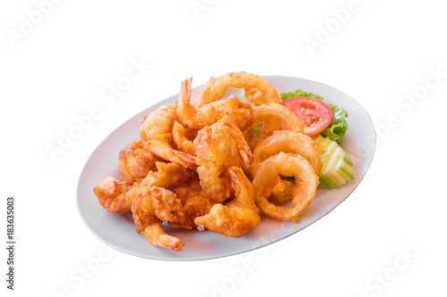 Fried shrimp on white background., This has clipping path.