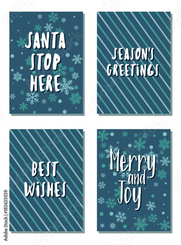 Christmas cards vector collection with lettering and modern background patterns graphic design. Colorful winter holidays greeting cards set  xmas banner templates  Christmas postcards collection.