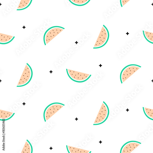 Pop summer juicy watermelon cartoon seamless vector pattern. Fun kid style repeat background.