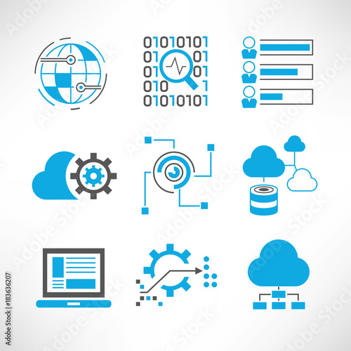 network, server and data analytics icons
