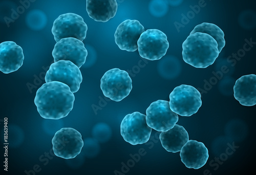 Vector realistic microscopic medical illustration of blue cocci bacteria types - streptococci, diplococci photo