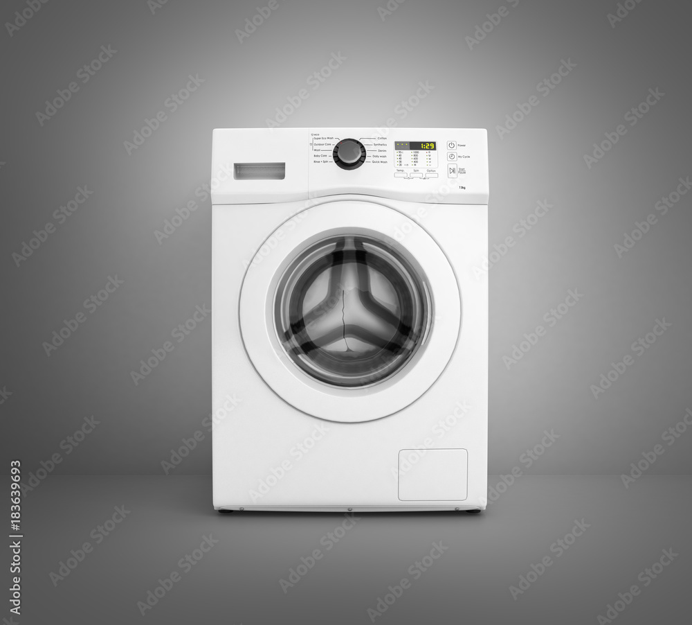 Washing machine on a grey gradient wall background 3d illustration Washing machine on a grey gradient wall background 3d illustration