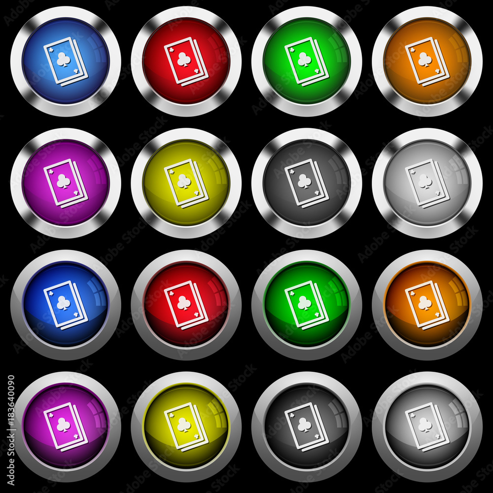 Card game white icons in round glossy buttons on black background Card game white icons in round glossy buttons on black background