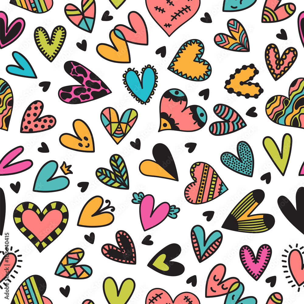 Cute seamless pattern with hand drawn hearts. Cute doodle elements. Background for wedding or Valentine's Day design Cute seamless pattern with hand drawn hearts. Cute doodle elements. Background for wedding or Valentine's Day design