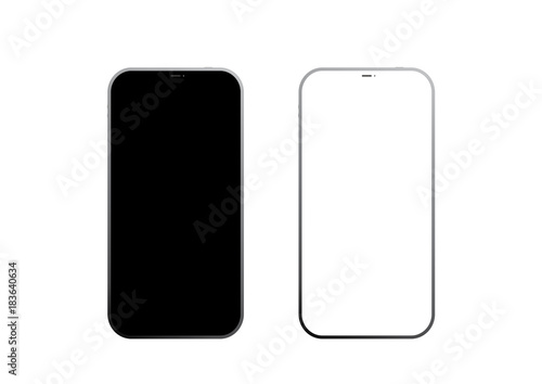 Black and white frameless smart phones. Isolated on white background. Vector EPS10.