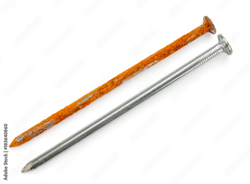 Two metal nails isolated on white background Two metal nails isolated on white background