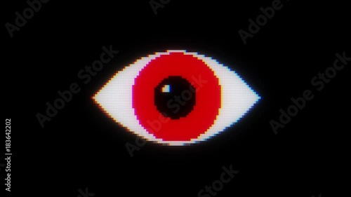 red pixel eye symbol on glitch lcd led screen display background animation seamless loop ... New quality universal close up vintage dynamic animated colorful joyful cool video footage