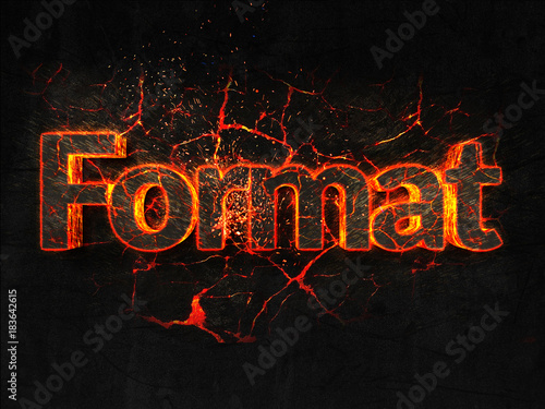 Format Fire text flame burning hot lava explosion background.